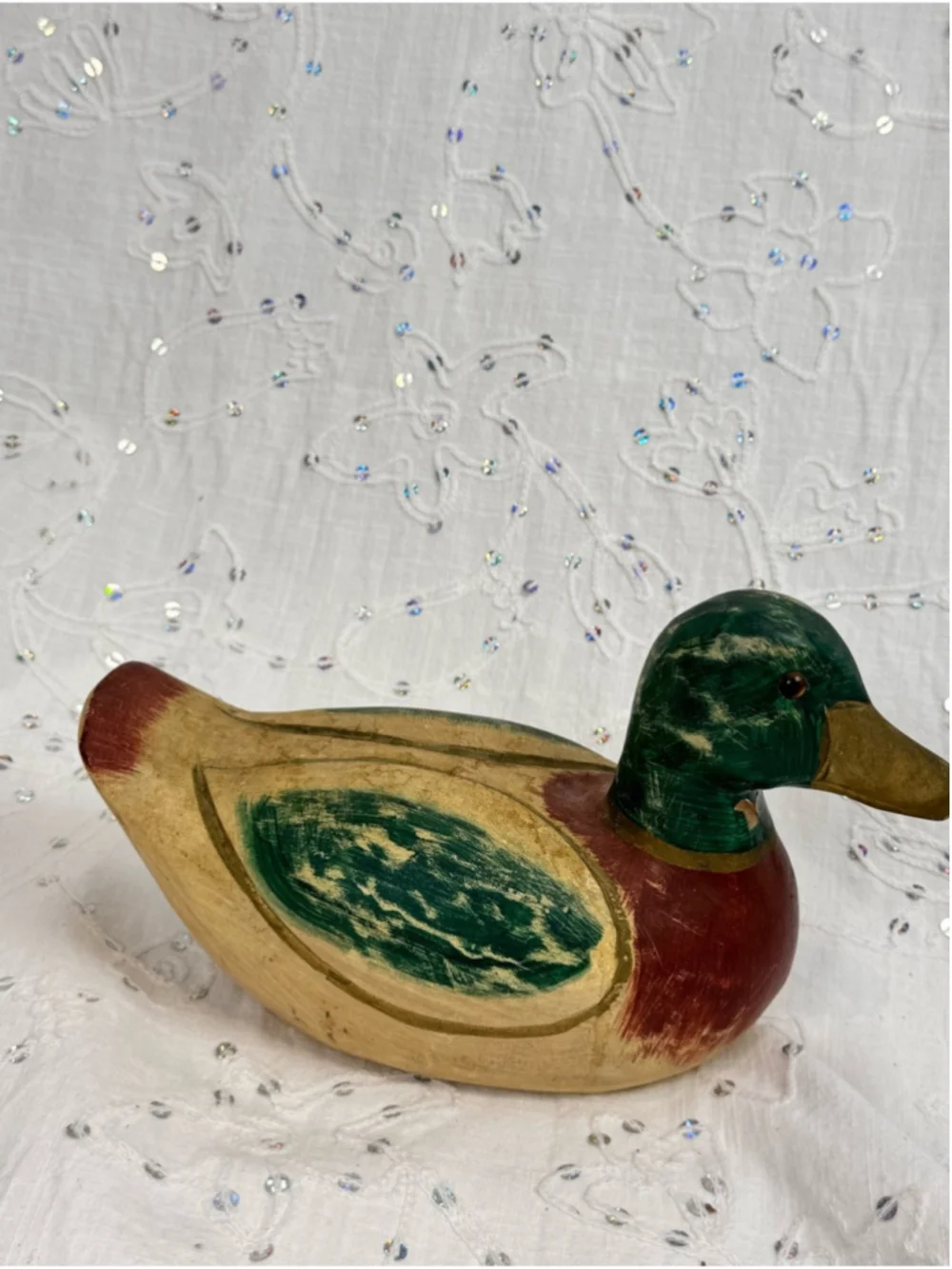 Vintage Hand Carved Painted Wood Mallard Duck | Rustic Folk Art Decoy Decor